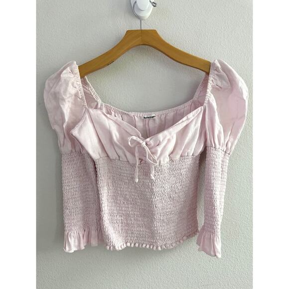 Reformation Tops - Reformation Women’s Smocked Linen Light‎ Pink Feminine Haven Top Sz M